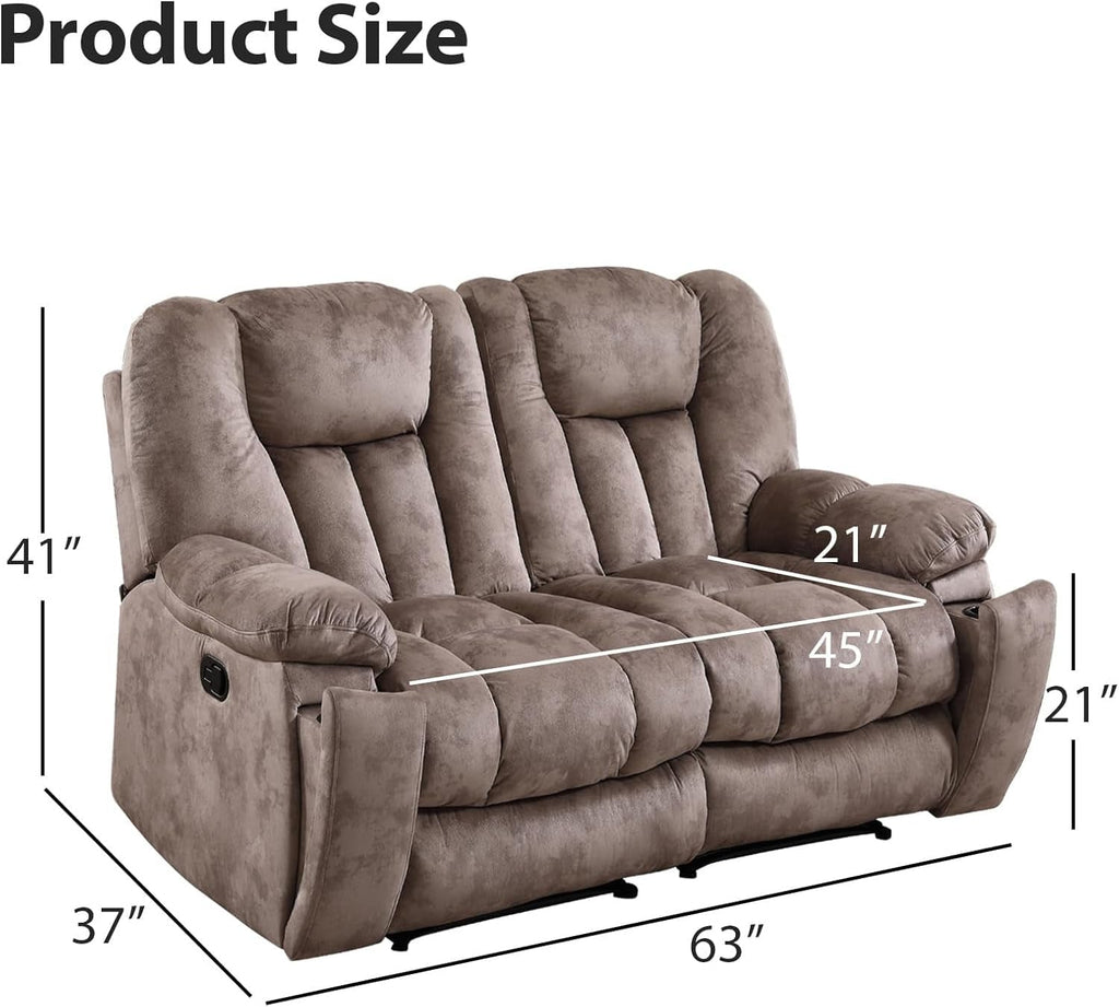 Light Brown ExtraWide Two Seat Manual Recliner Loveseat-1