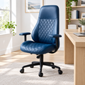 Blue office chair beside a light wood desk