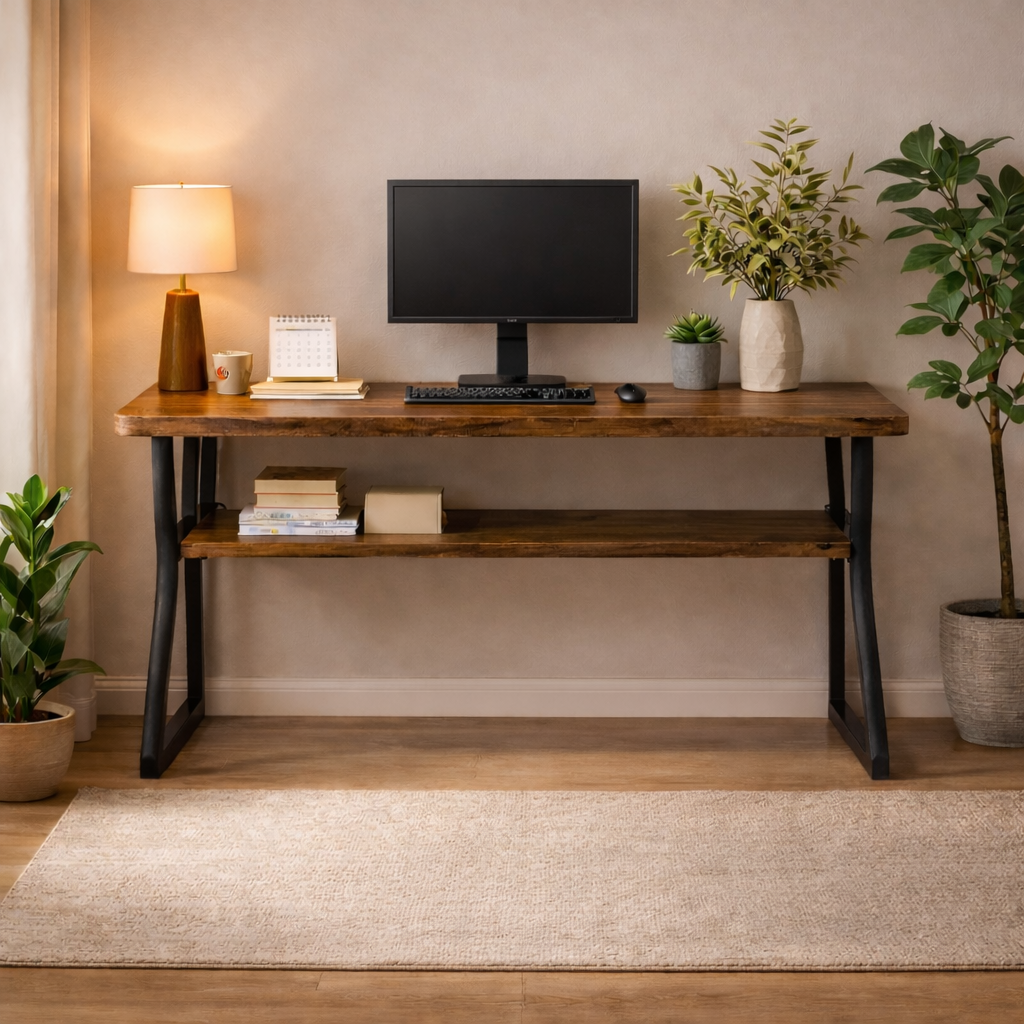 47 Inch Brown Computer Desk with Storage Shelf and Ergonomic Office Chair Set-3