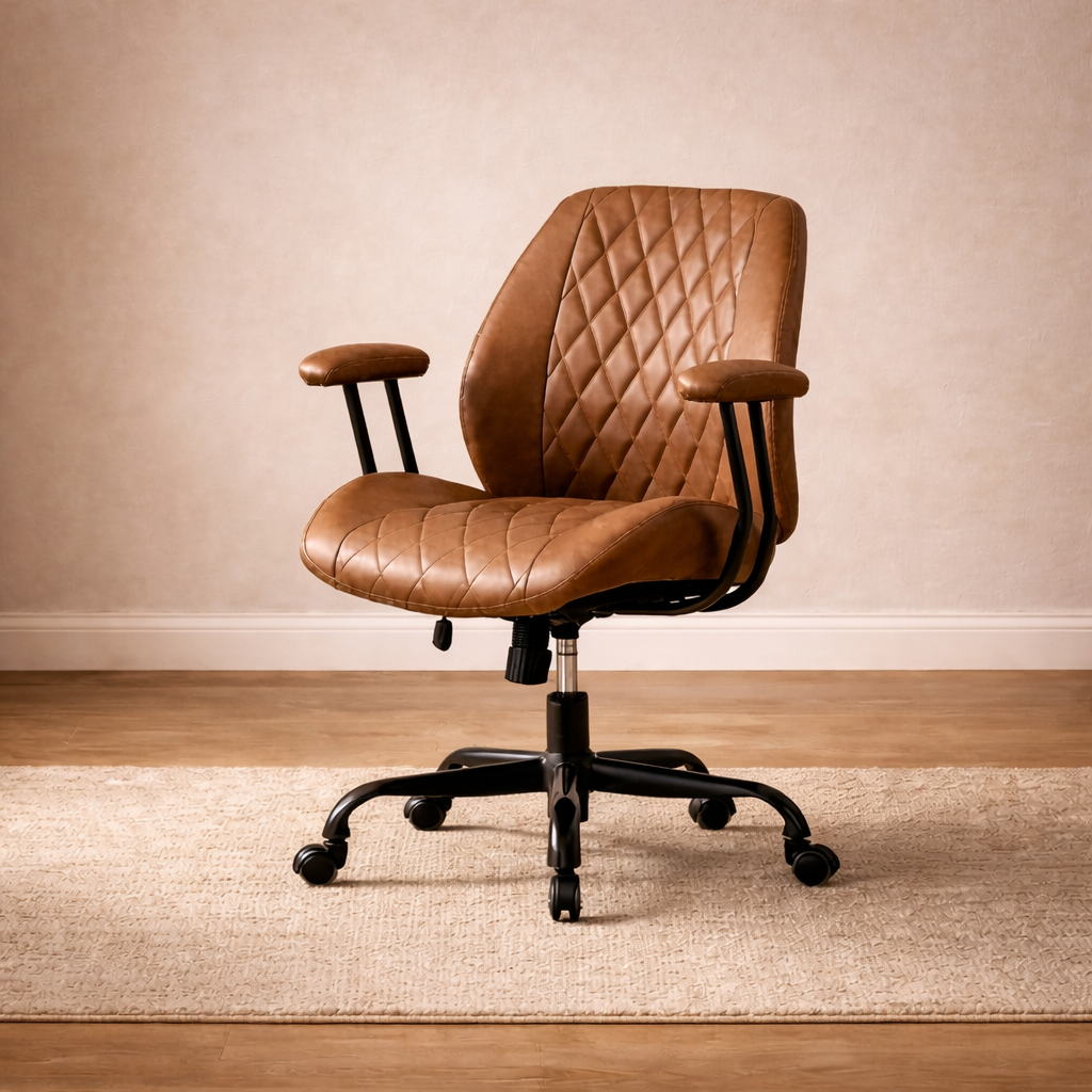 47 Inch Brown Computer Desk with Storage Shelf and Ergonomic Office Chair Set-4