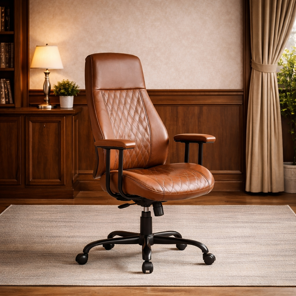 47 Inch Rustic Brown Desk Ergonomic Chair Storage Solution-4