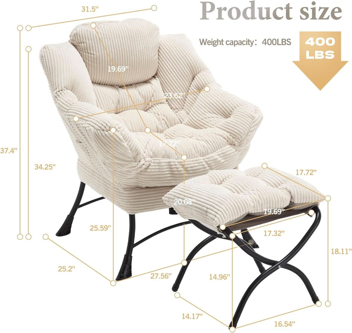 White Ergonomic Contemporary Lounge Chair With Ottoman-1