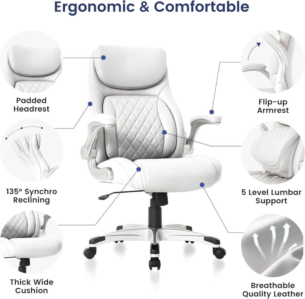 Ergonomic Office Chair With Adjustable Lumbar Support White-2