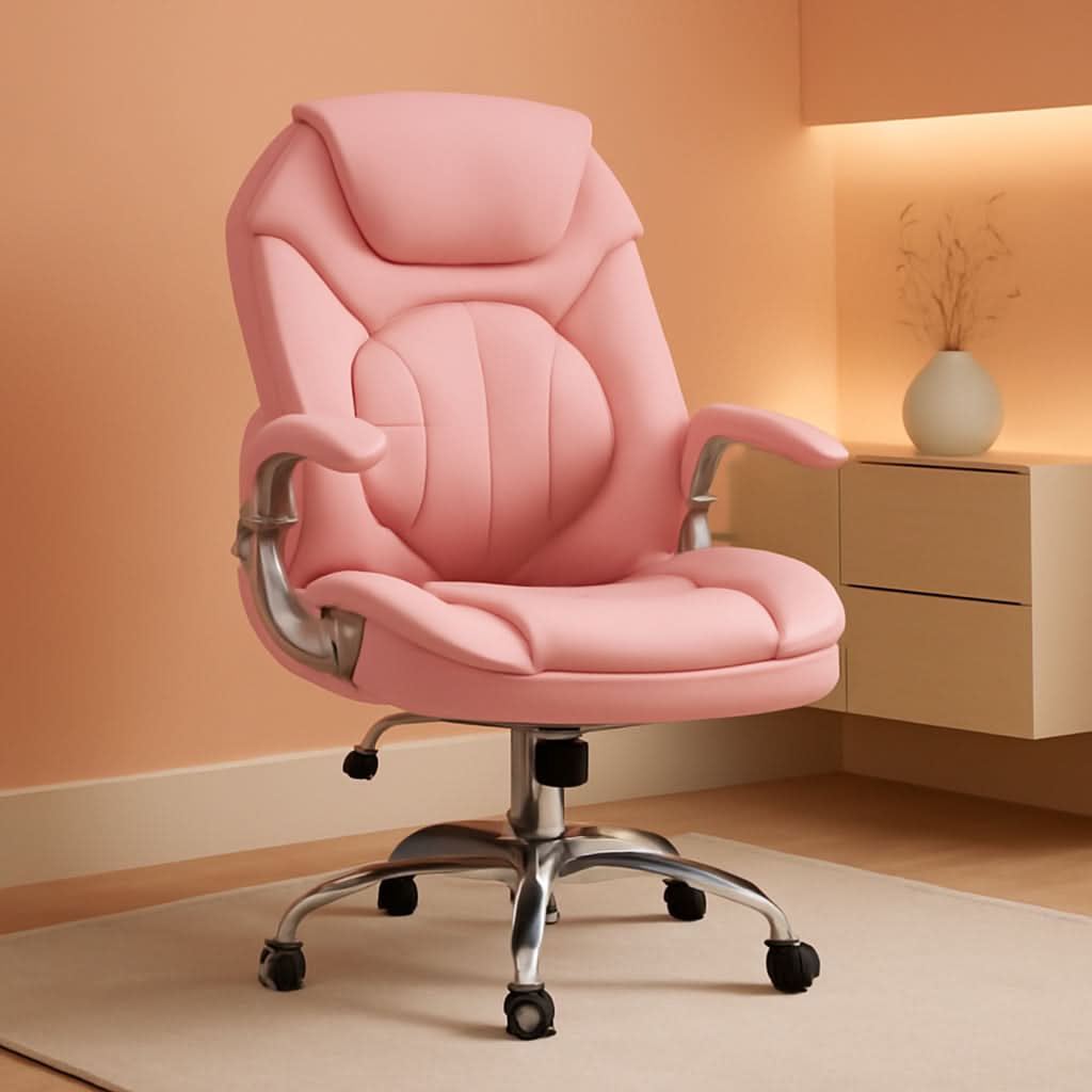 Pink Ergonomic Office Chair With Adjustable Lumbar Support-0