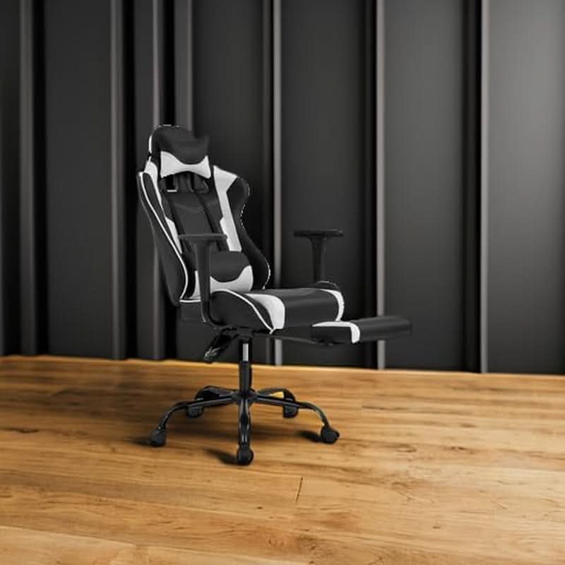Ergonomic Gaming Chair With Lumbar Support Footrest White-1