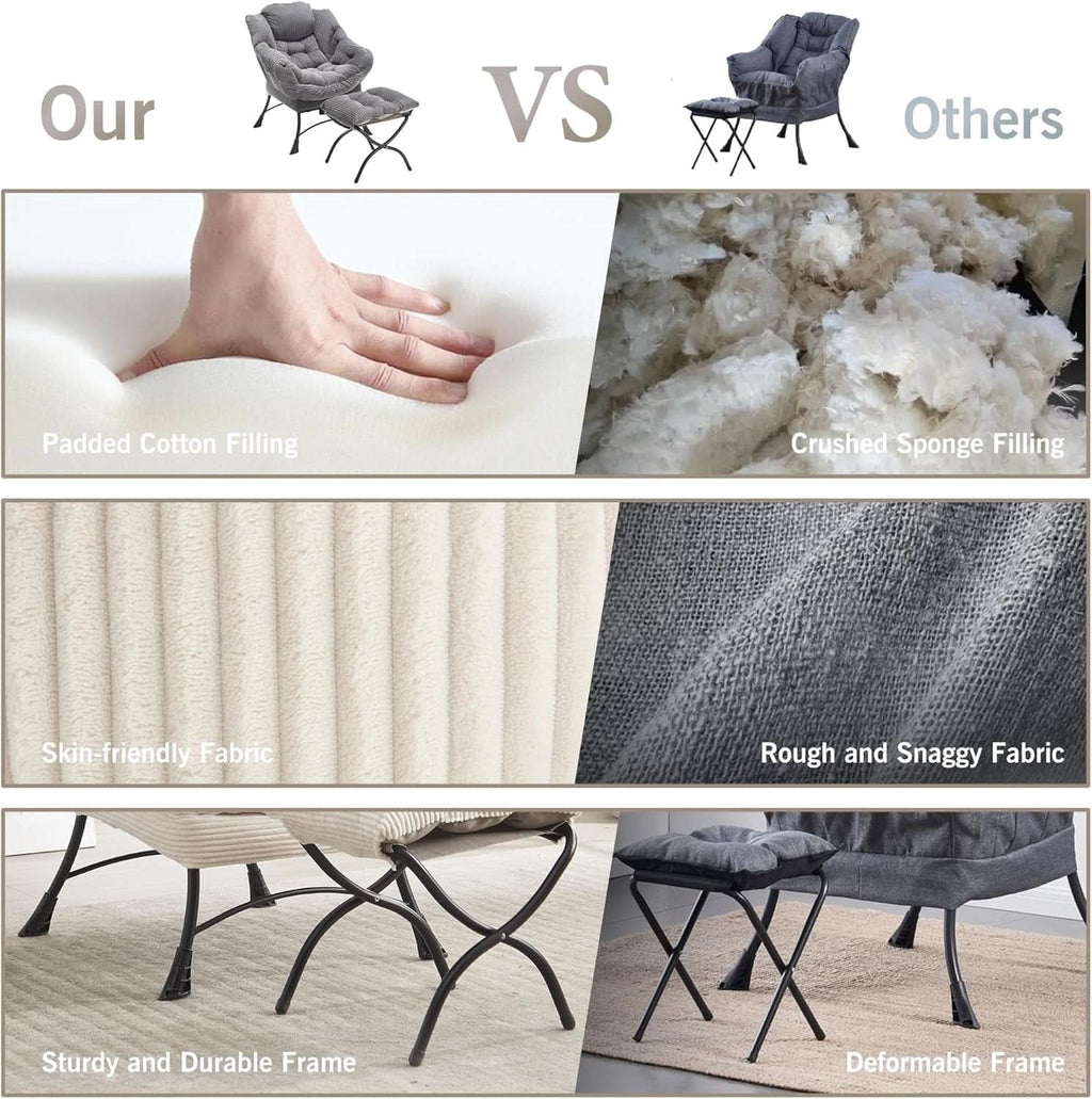 White Ergonomic Contemporary Lounge Chair With Ottoman-2