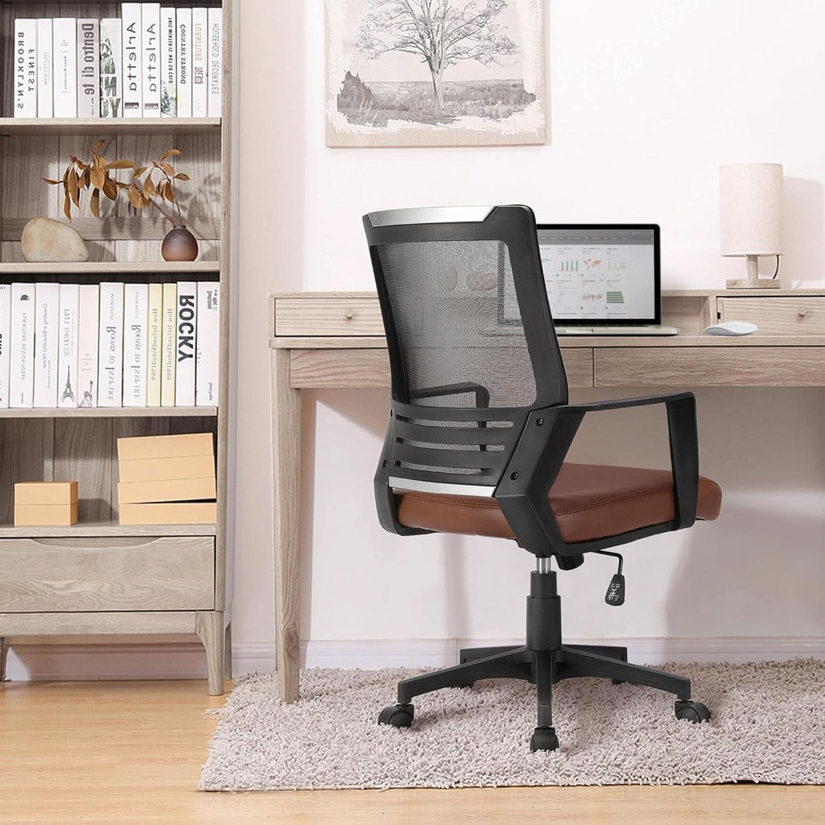 Ergonomic Leather Mesh Office Chair Lumbar Support Brown-1