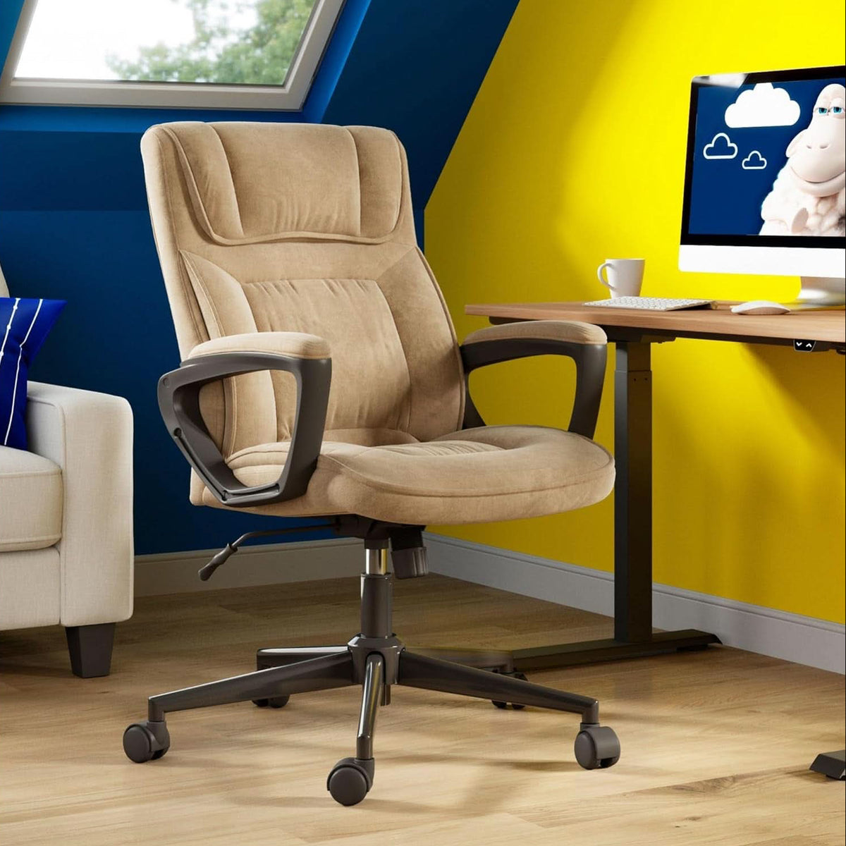Hannah Executive Ergonomic Office Chair With Lumbar Support Beige Microfiber-1