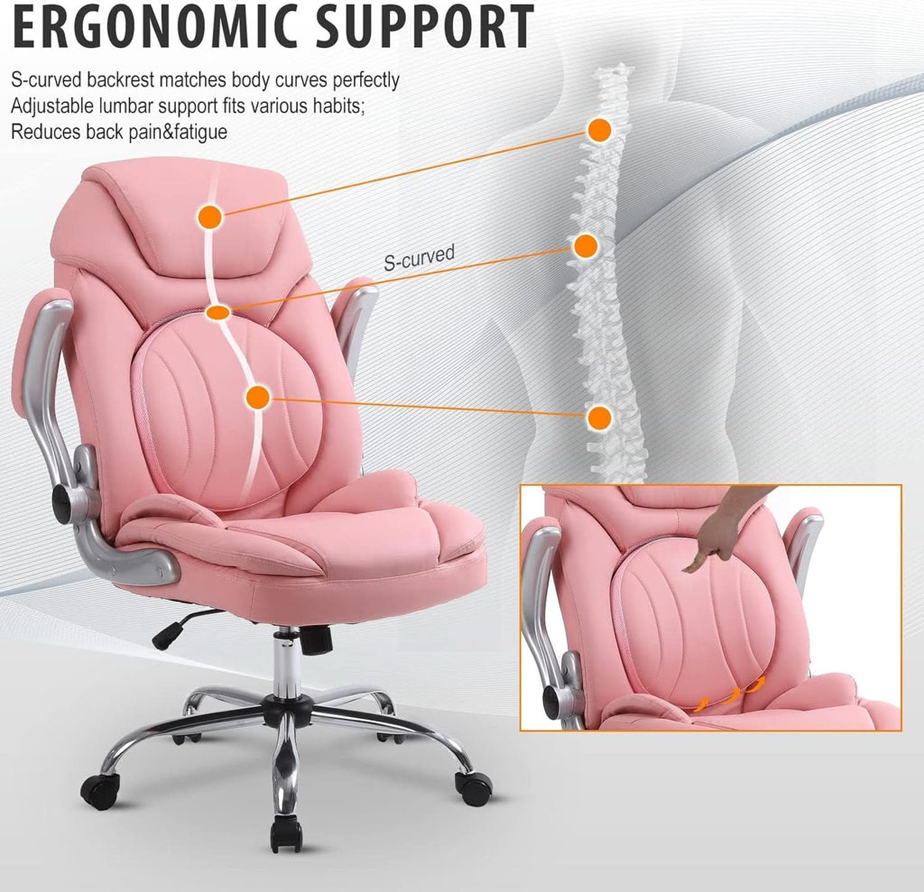 Pink Ergonomic Office Chair With Adjustable Lumbar Support-2