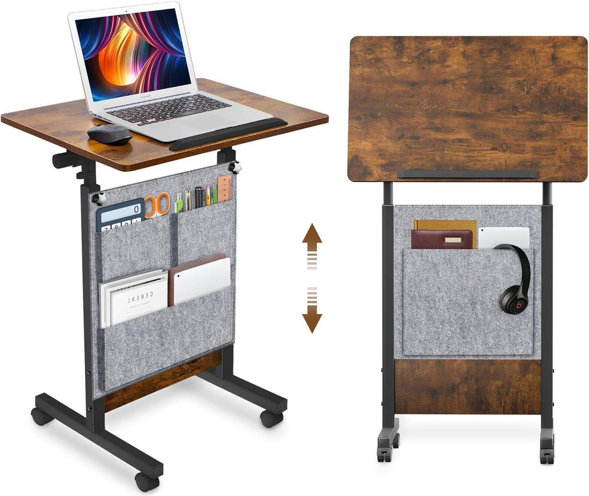 16x24" Brown Rolling Standing Desk with Locking Casters