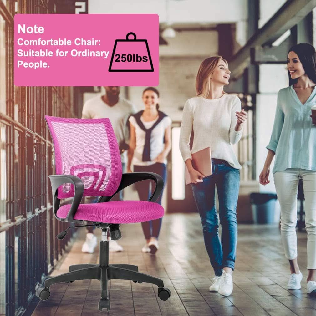 Pink Ergonomic Mesh Office Chair With Lumbar Support And Height Adjustable-4