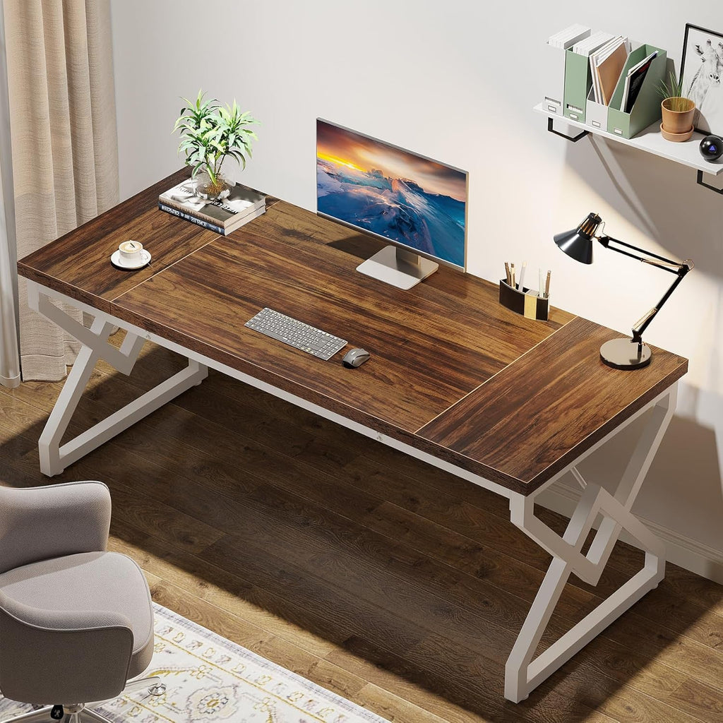 63 Inch Executive Desk With Ergonomic Space Saving Design-2