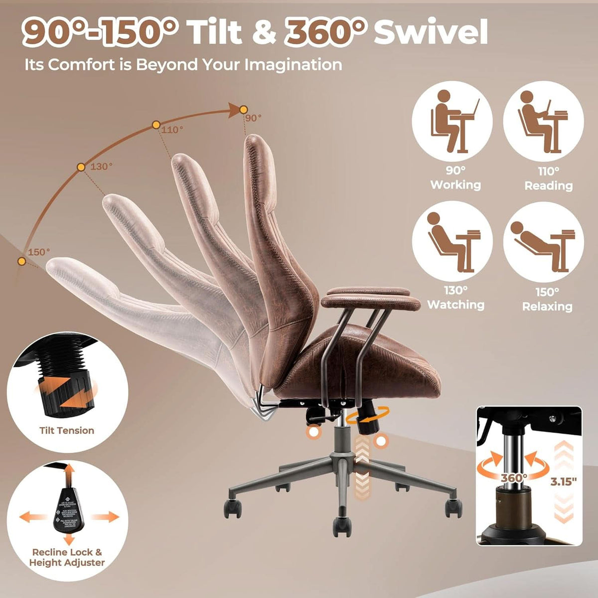 Ergonomic Office Chair High Back Dark Coffee Executive-2