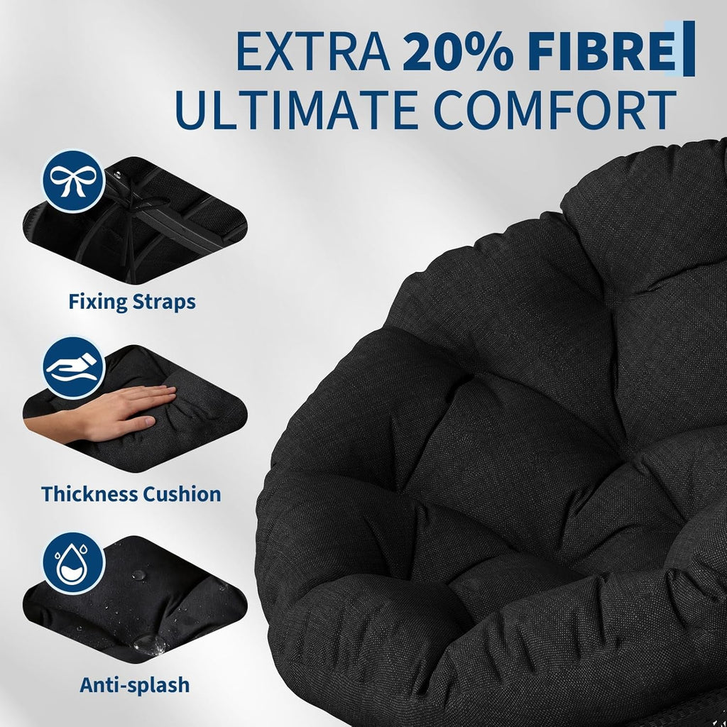 Papasan Chair 40 Inch All Black Ergonomic Comfortable-3