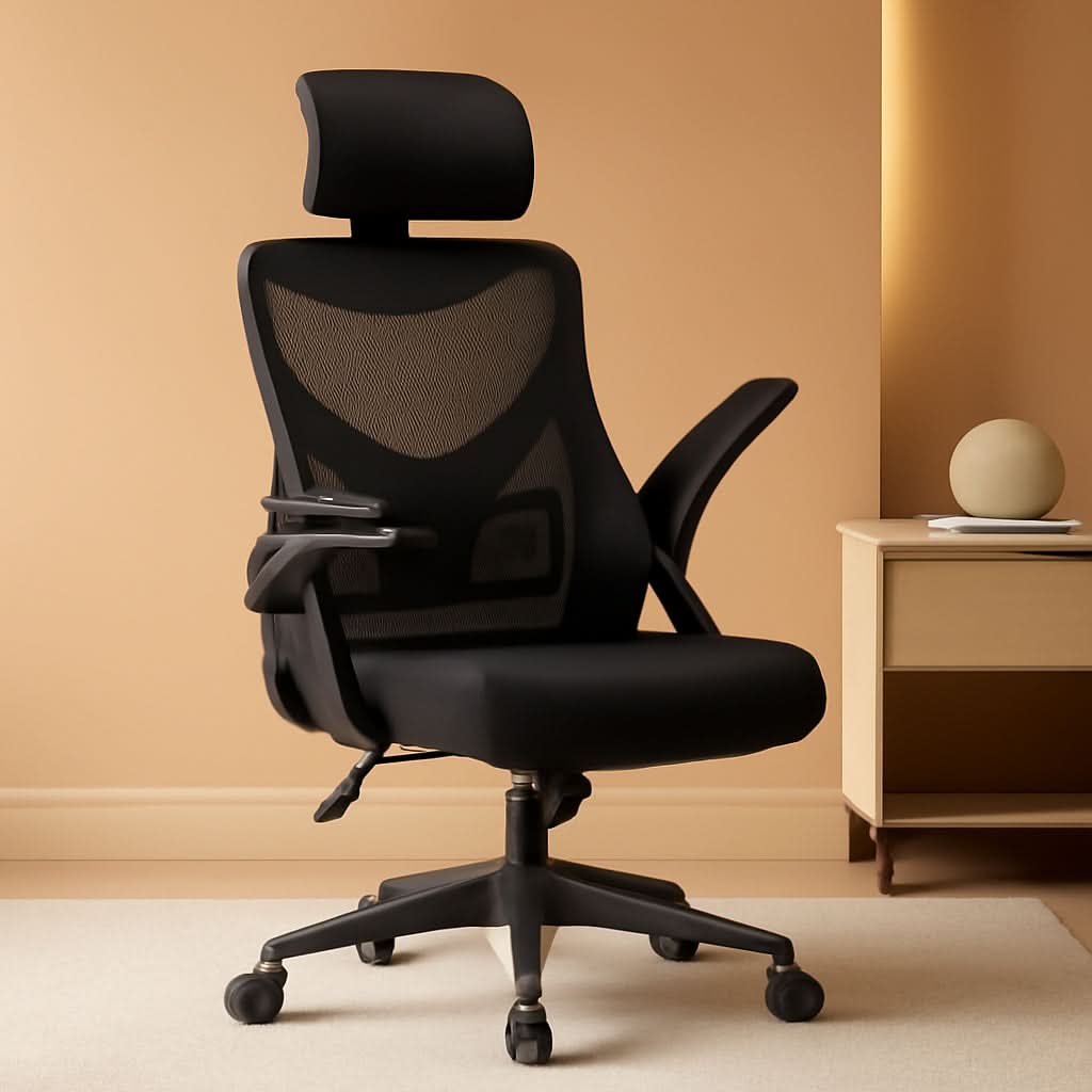 Black Ergonomic Office Chair With Adjustable Headrest And Flip Up Armrests-0