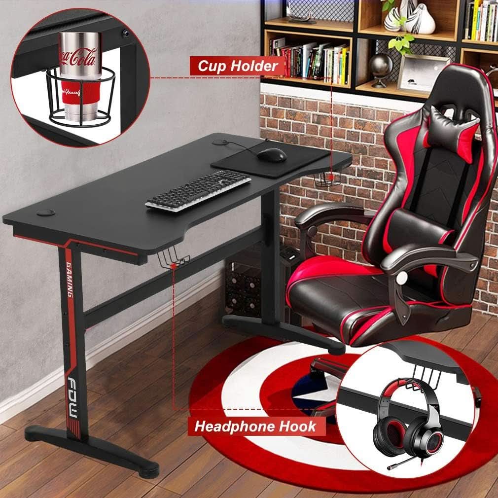 Extra Large Ergonomic Gaming Desk with Cup Holder-4