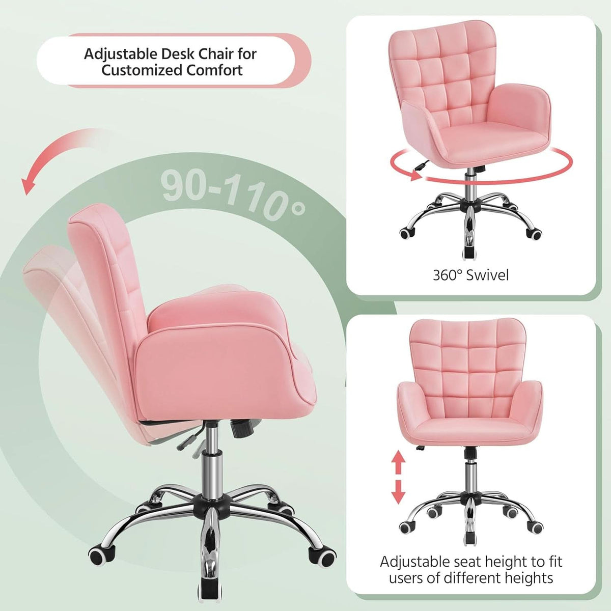 Pink Ergonomic Office Chair With Adjustable Height-3