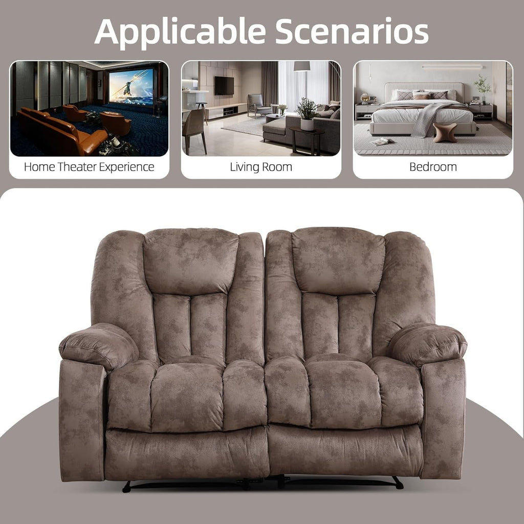 Light Brown ExtraWide Two Seat Manual Recliner Loveseat-4
