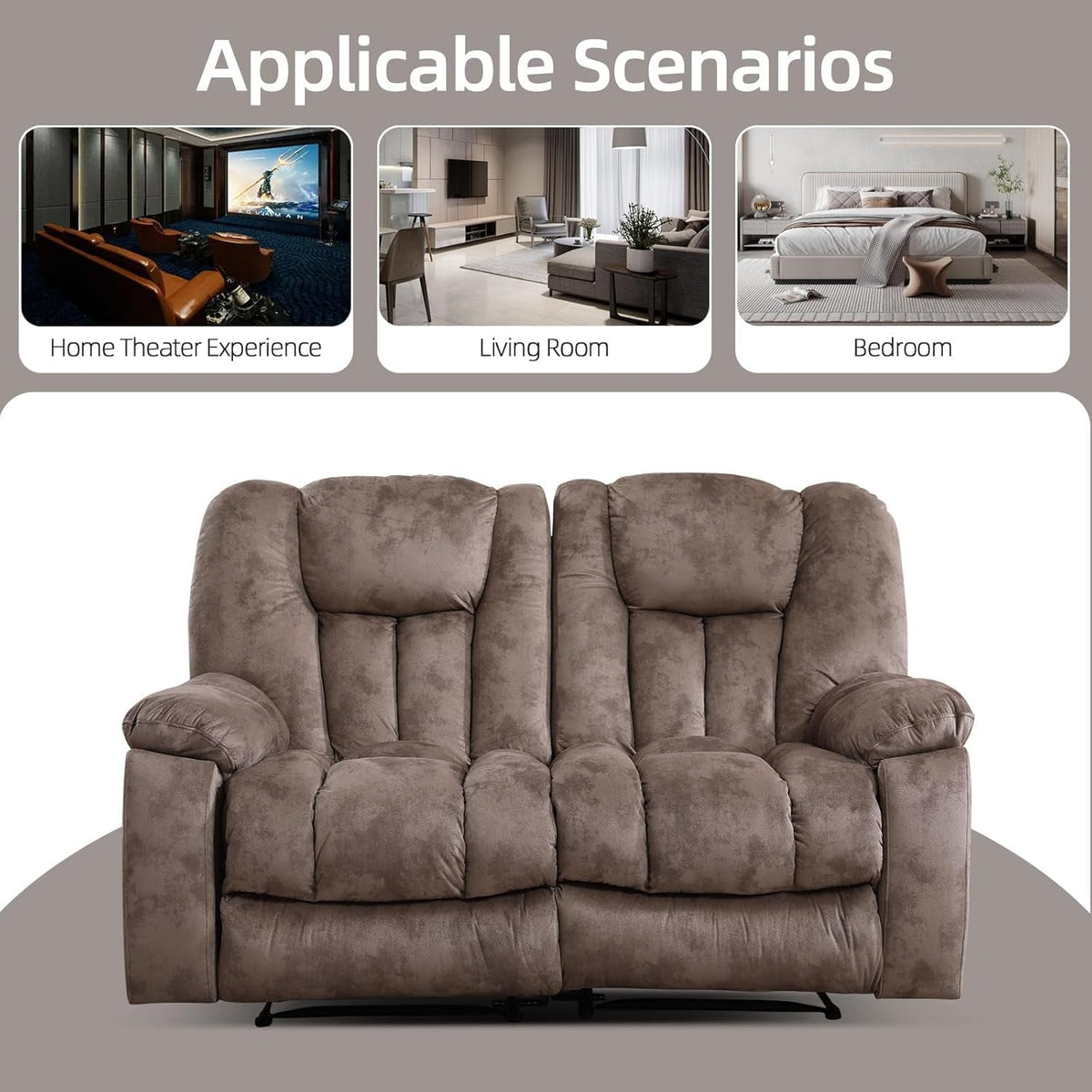 Light Brown ExtraWide Two Seat Manual Recliner Loveseat-4