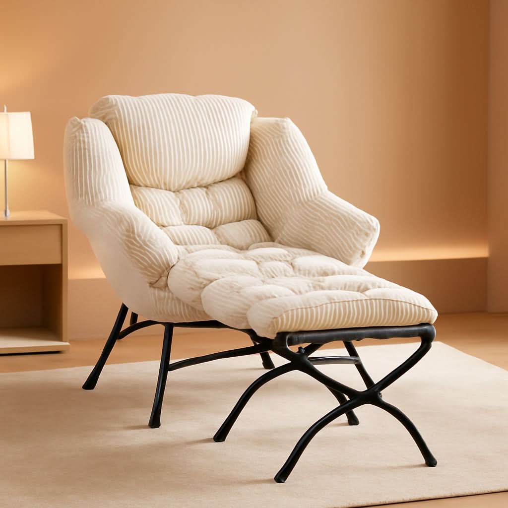White Ergonomic Contemporary Lounge Chair With Ottoman-0