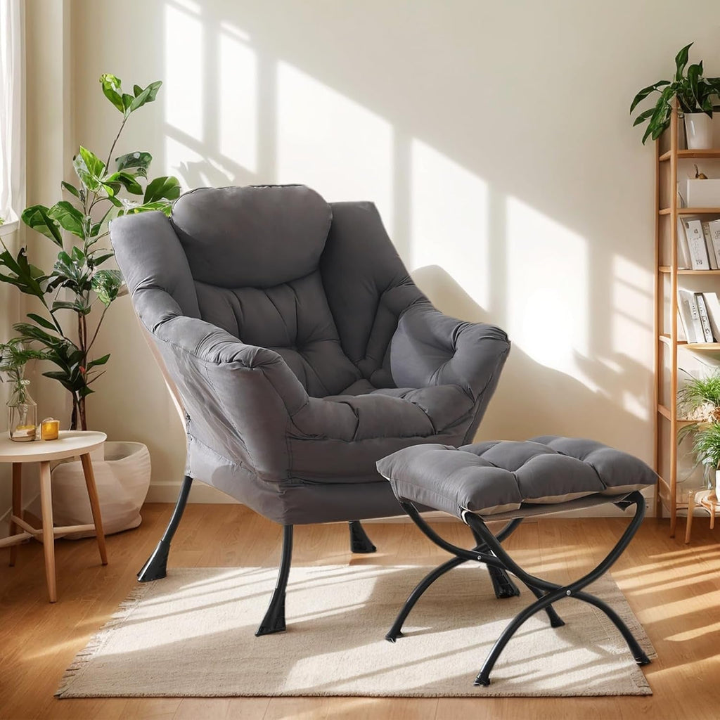 Oversized Dark Grey Ergonomic Armchair With Ottoman-3