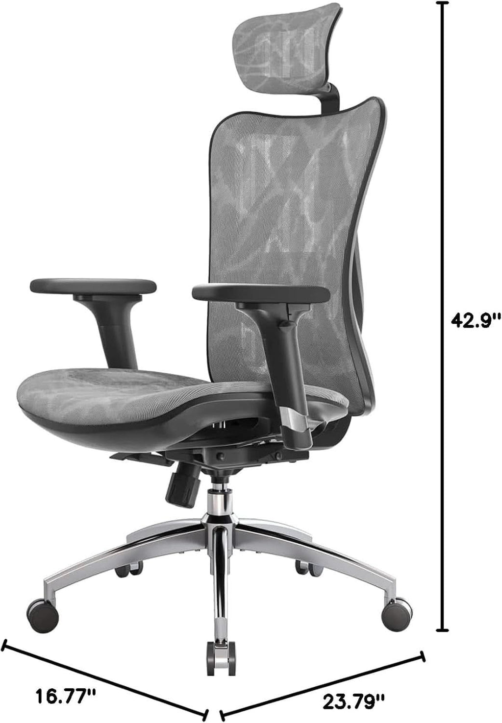 Grey Ergonomic Office Chair With Adjustable Headrest-2