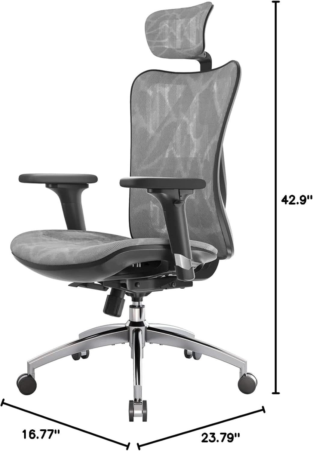 Grey Ergonomic Office Chair With Adjustable Headrest-2