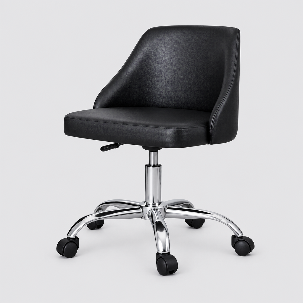 Black and silver faux leather office chair studio photo