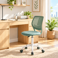Teal office chair with molded backrest in a sunny home office