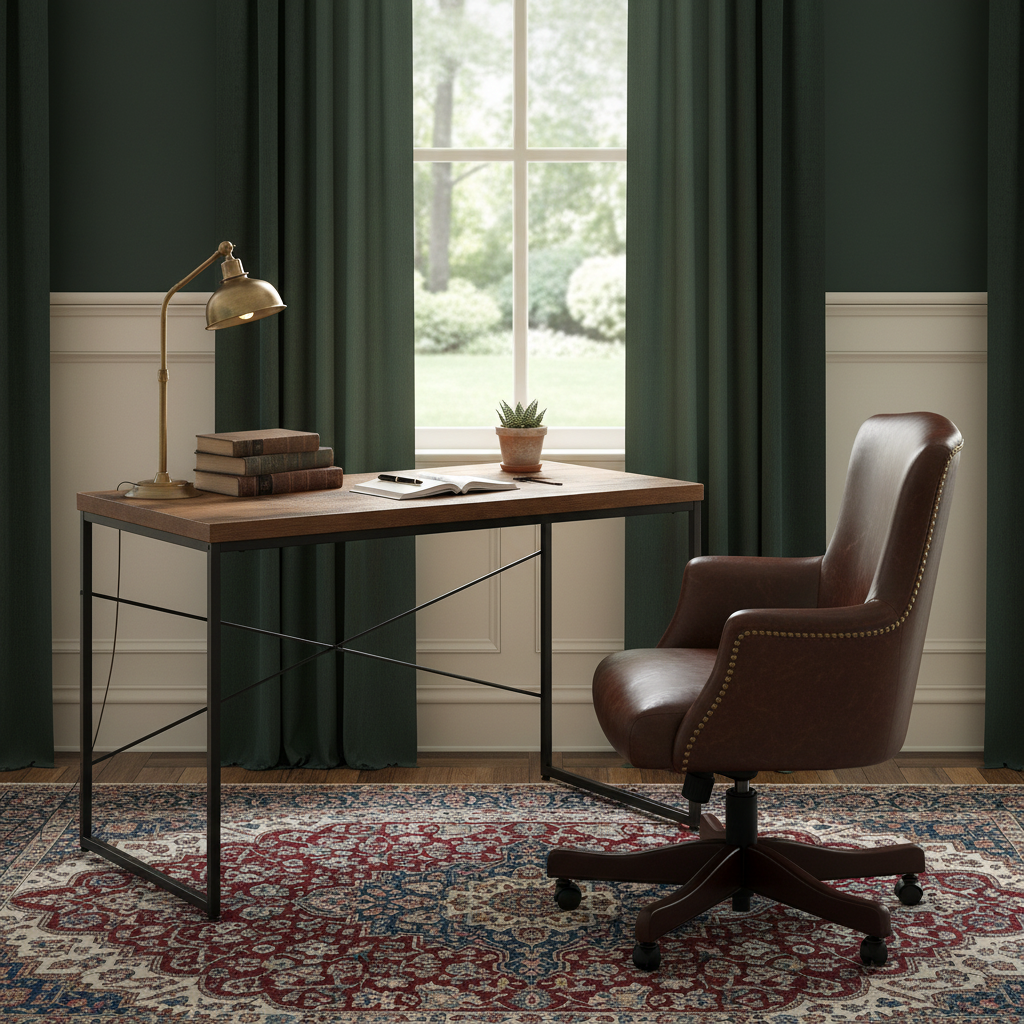 Brown and black computer desk in a traditional home office