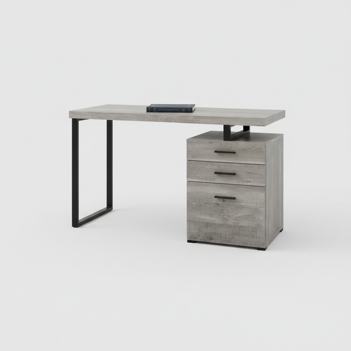 Gray and black computer desk with 3 drawers studio photo