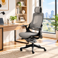 High-back gray mesh executive office chair with black frame in a sunny home office