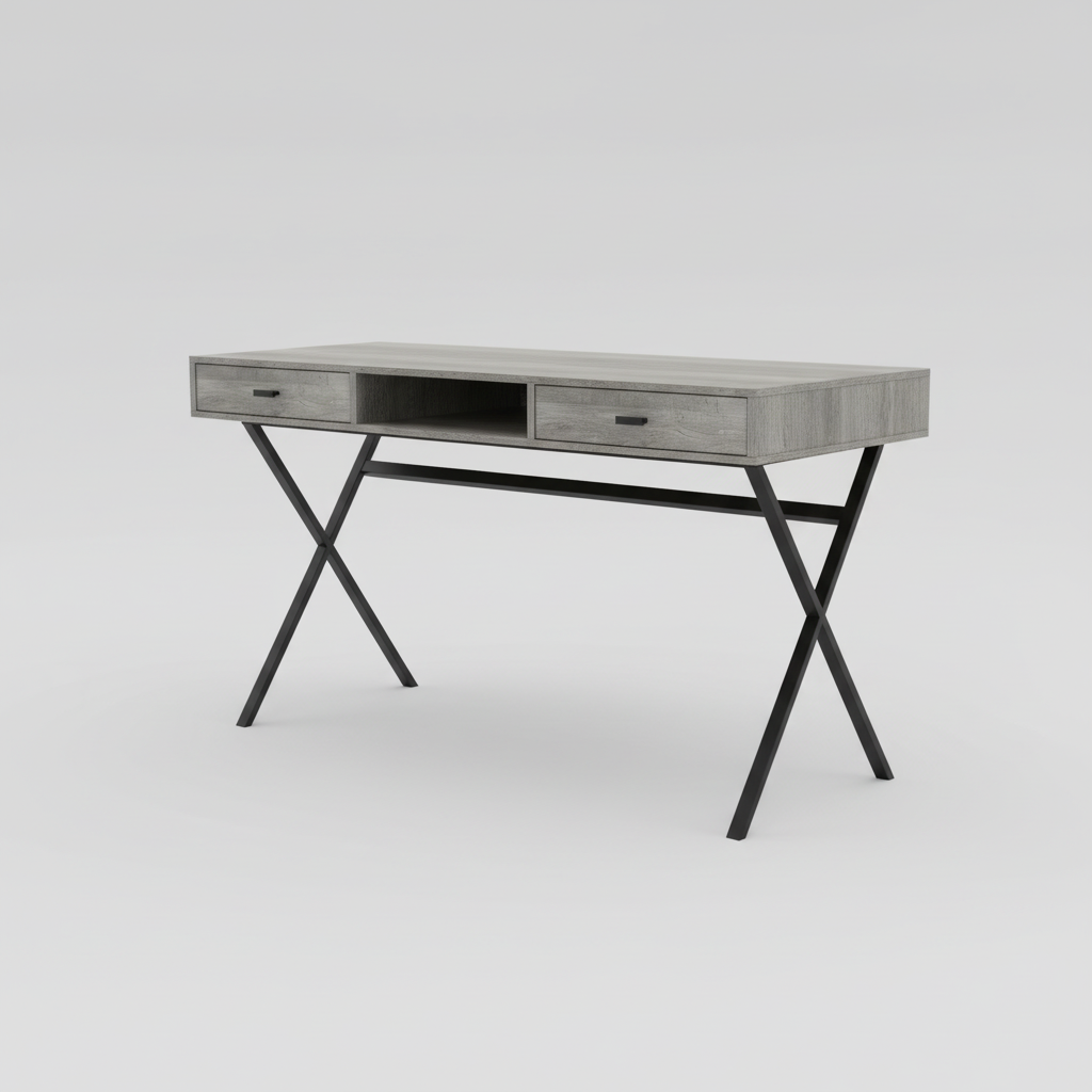 Gray and black computer desk with 2 drawers studio photo