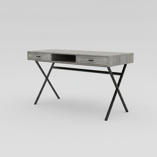 Gray and black computer desk with 2 drawers studio photo