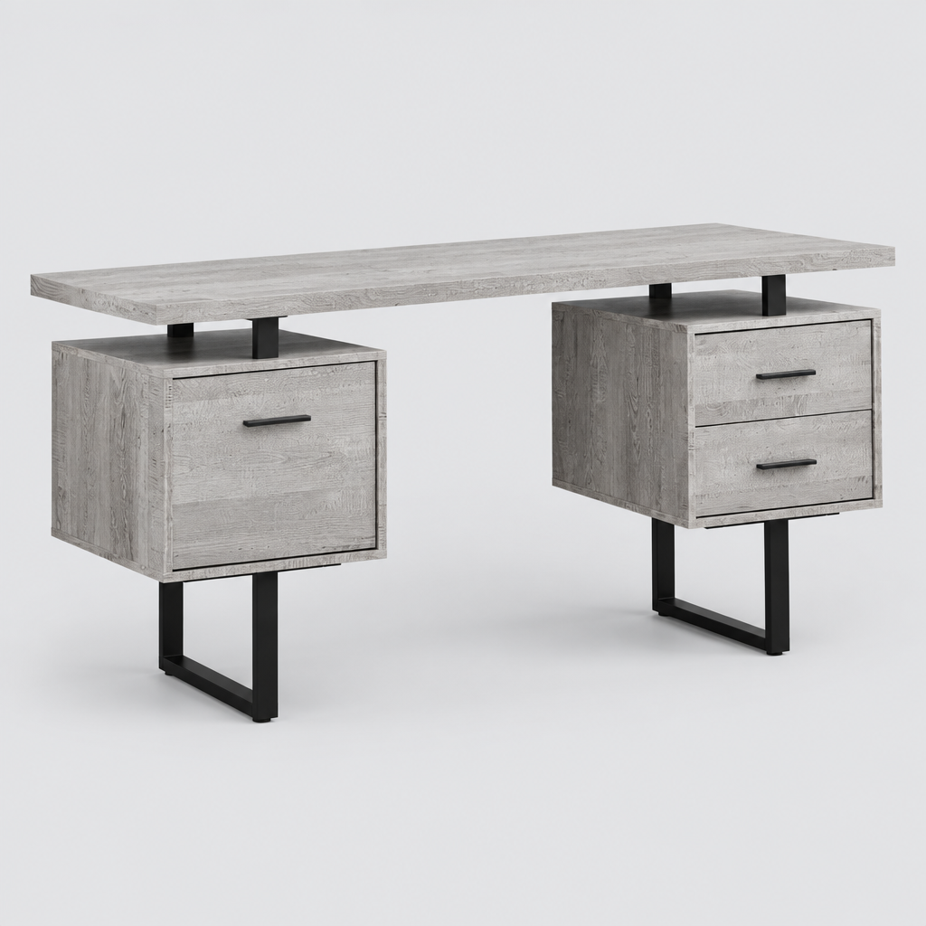 Gray and black computer desk with 3 drawers studio photo