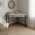 Gray and black corner computer desk in a coastal-style home office