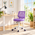 Purple slatted-back office chair with white base in a sunny home office