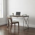 Taupe and silver computer desk in a modern room