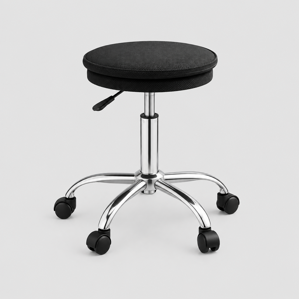 Black and silver rolling stool studio photo