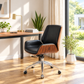 Black and rosewood conference office chair in a sunny home office