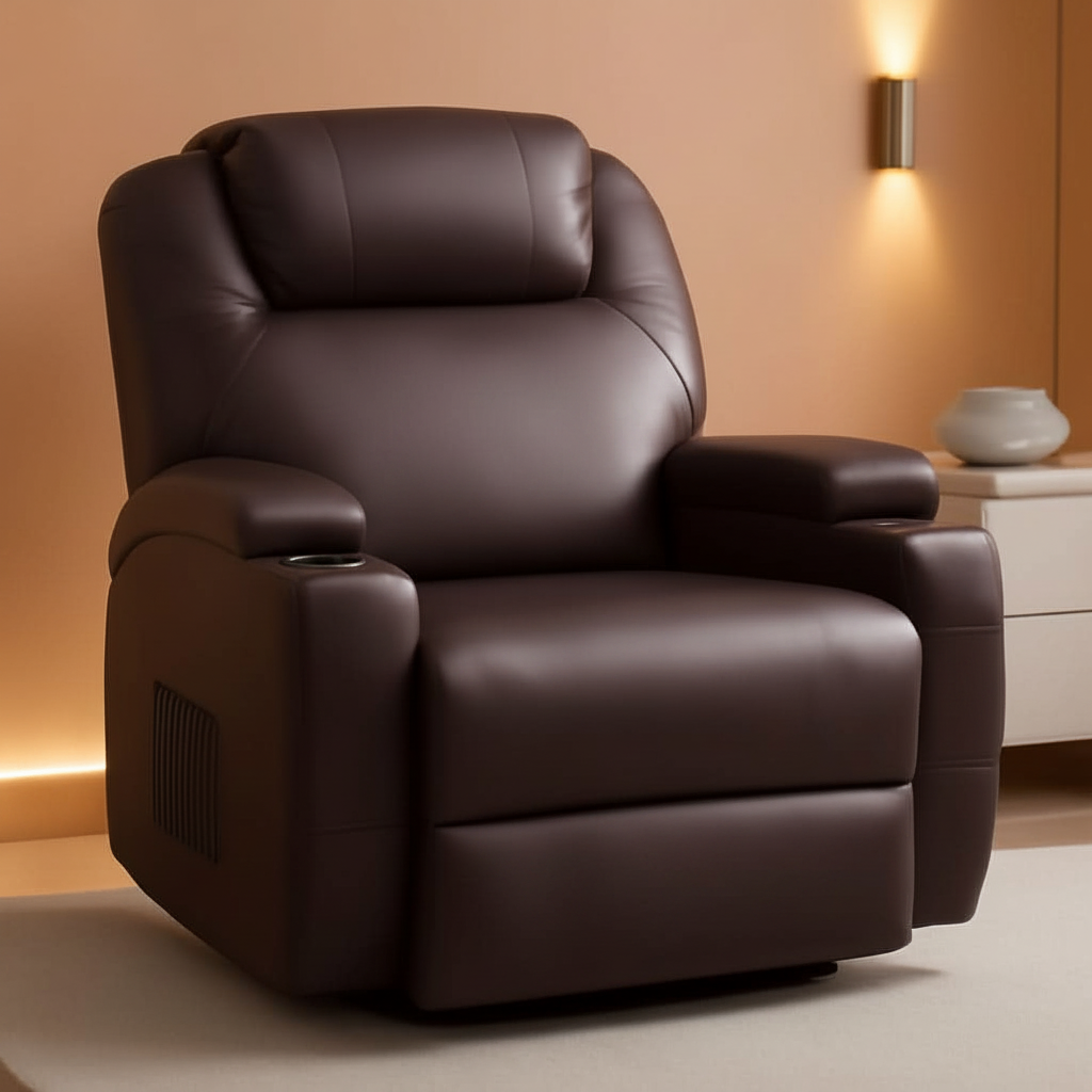 Dark brown 360° swivel recliner chair with massage — clean hero, no massage dots