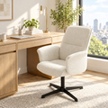 Off-white boucle executive office chair with black base in a sunny home office