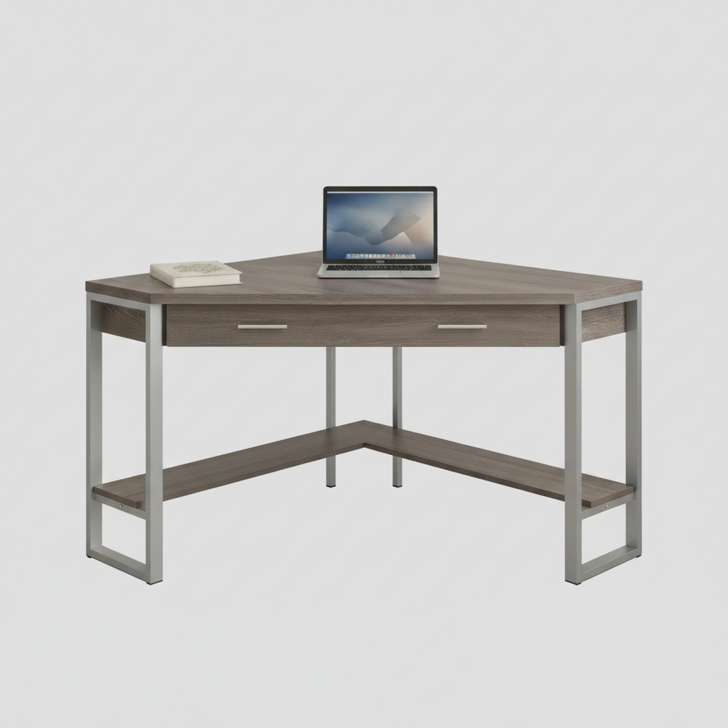 Taupe and silver corner computer desk studio photo