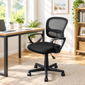 Black mesh-back task chair in a sunny home office