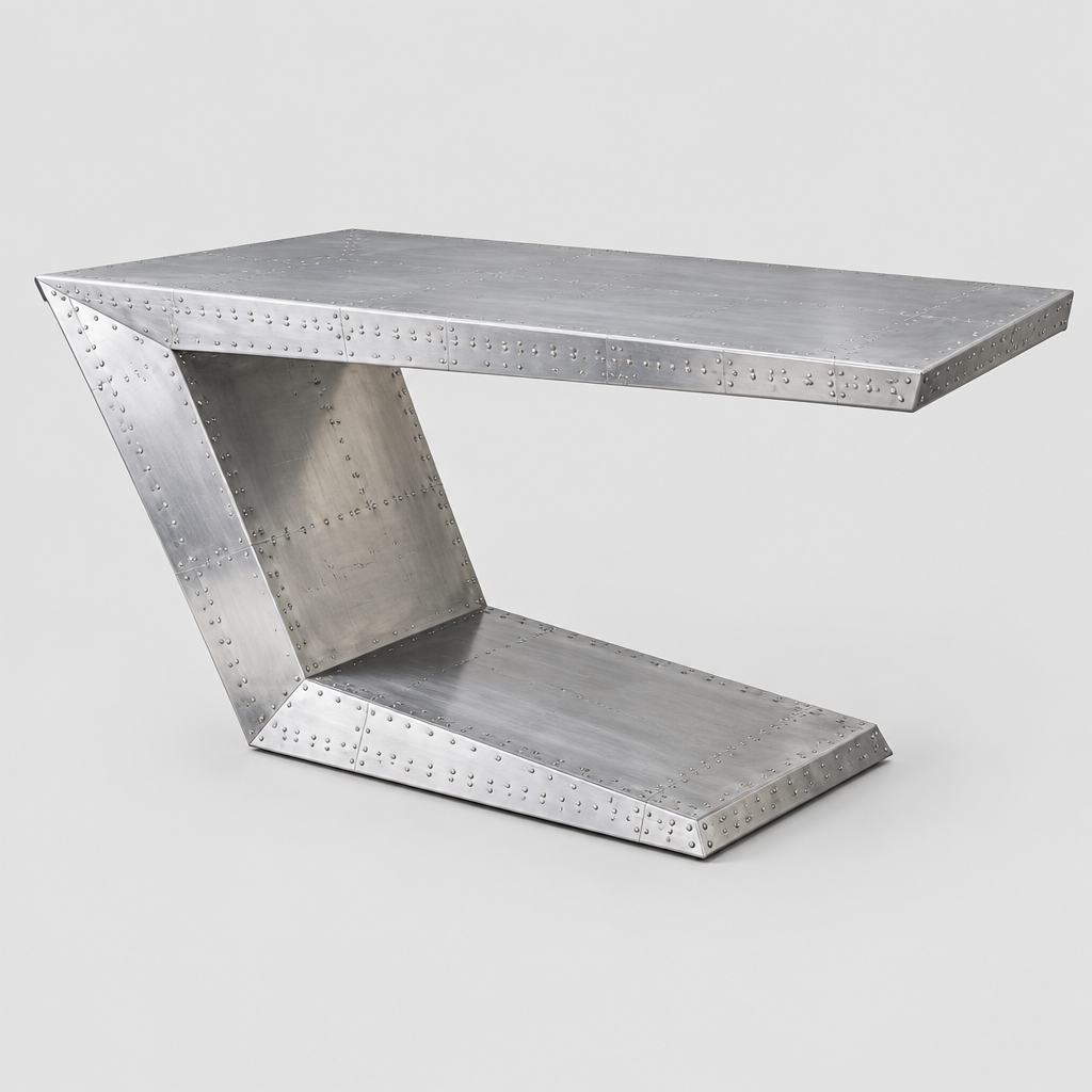 Silver aluminum aviator writing desk studio photo