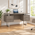 Taupe and silver computer desk with 3 drawers in a bright home office