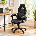 Black executive office chair in a sunny home office