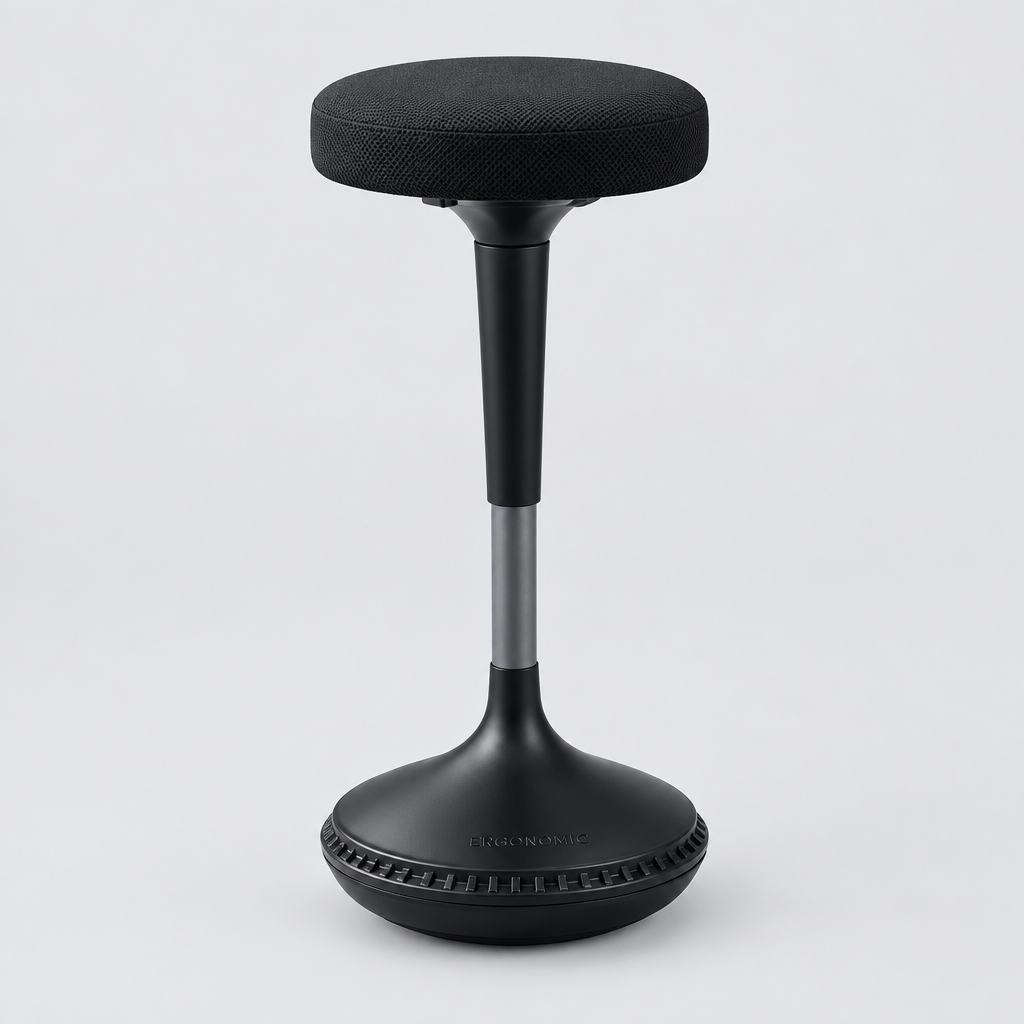 Black and gray wobble perch stool studio photo