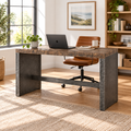 Dark brown and gray writing desk in a bright home office