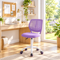 Purple leaf-cutout office chair with white base in a sunny home office